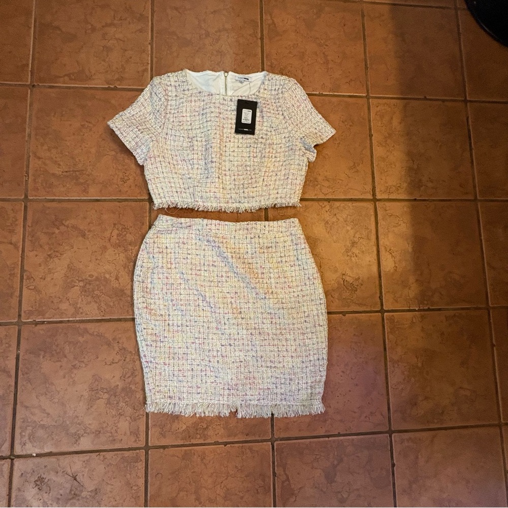Fashion Nova Multicolor Tweed Skirt Set size large - Picture 1 of 3